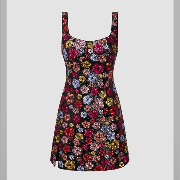 Cider Dresses & Skirts - Cider FLORAL SEQUIN SCOOP NECKLINE SPLIT MINI DRESS L RP-16